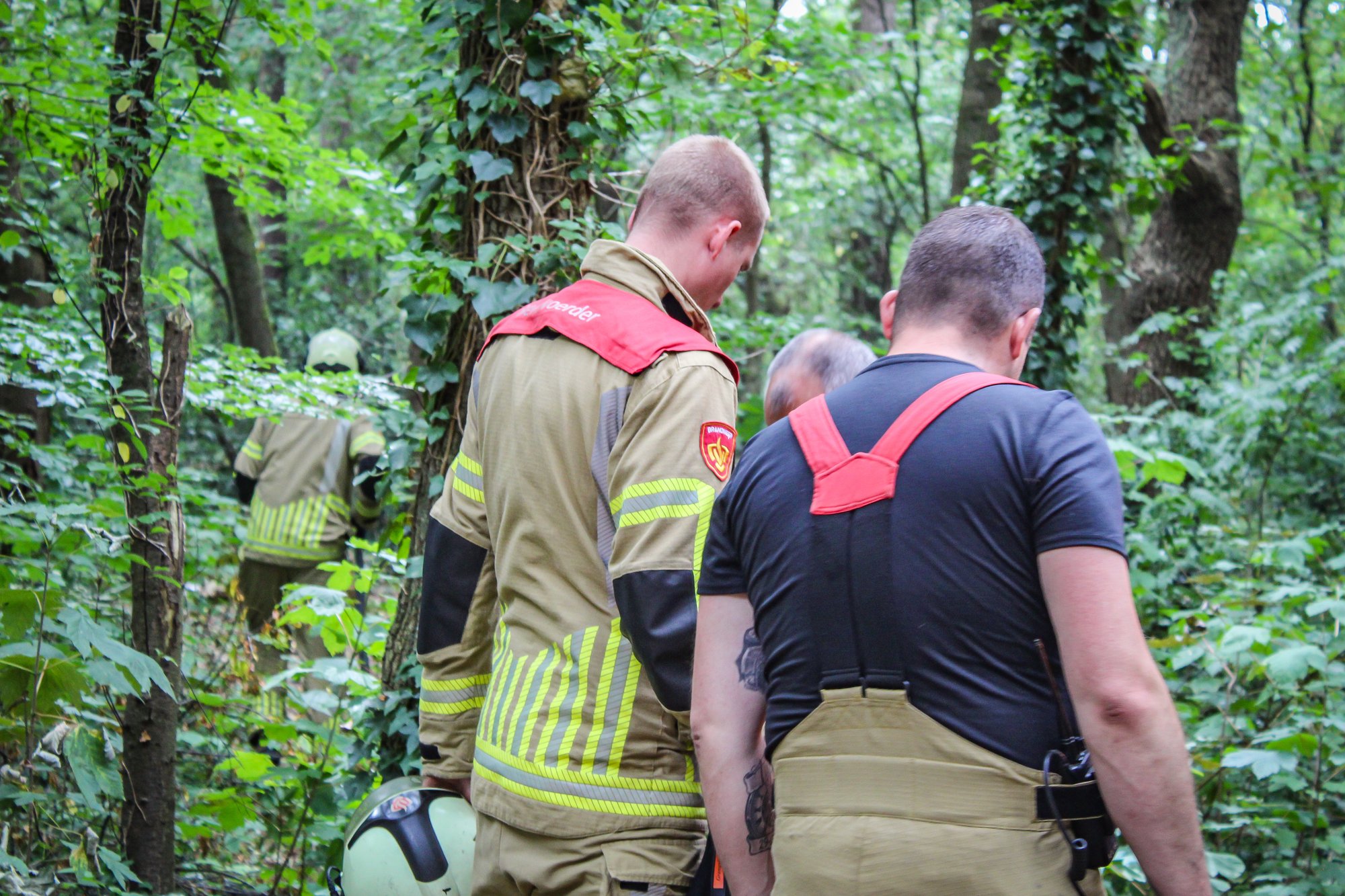 Brandweer blust brand in bosjes aan Laan van Vollenhove in Zeist